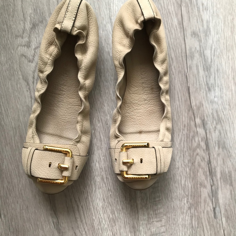 Tan Burberry Leather Ballet Flats